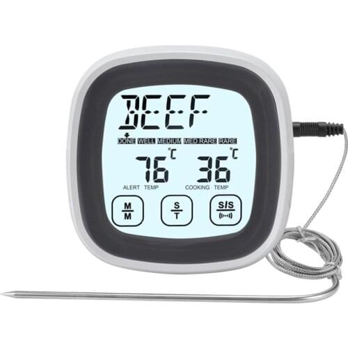 Digital Touchscreen Food Thermometer for Meat Poultry Fish Cooking in Frying Pan Smoker Oven BBQ Grill LCD Display