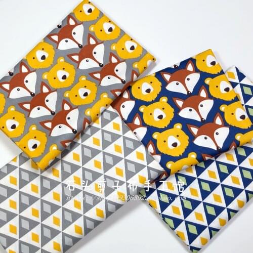 160x50cm Black Bear Fox Cotton Twill Cartoon Sewing Fabric, Making Childrens Bedding Handmade Shell Cloth