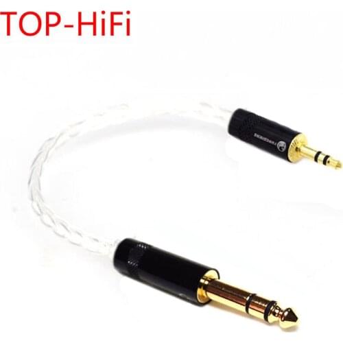 TOP-HiFi DIY 1/4 6.35mm TRS Male to 1/8 3.5mm Stereo 3 Pole Male Single Crystal Silver Plated Audio Adapter Connector Cable