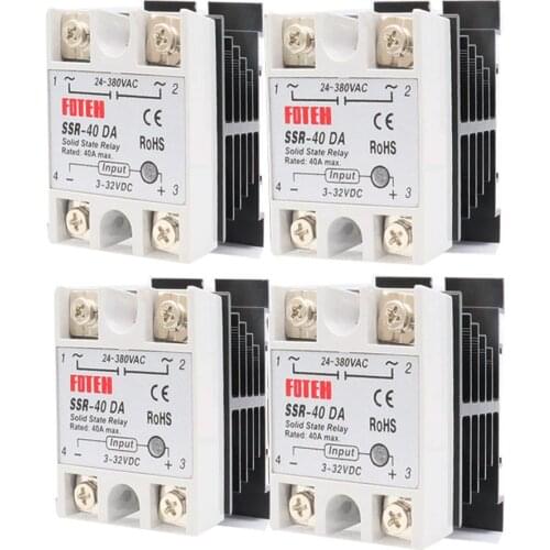 4pcs Solid State Relay SSR-40DA Solid-State Relays 40A 3-32V DC TO 24-380V AC SSR-40DA Solid Relay with Heat Sink