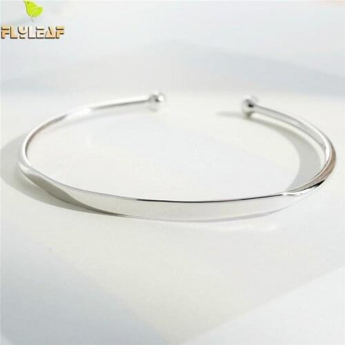 Flyleaf Brand 100% 925 Sterling Silver Smooth Round Open Bracelets & Bangles For Women Minimalism Lady Fashion Jewellery