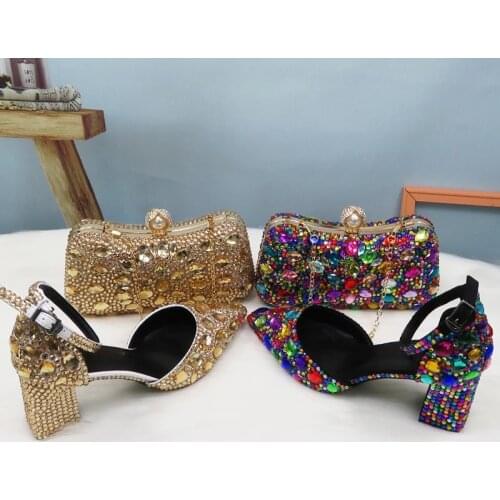 LoveinCrystal Women Wedding High Heel Shoes Bride Crystal Thin Heel Sandals Ankle Strap Ladies Party Dress Shoes And Bag Fashion