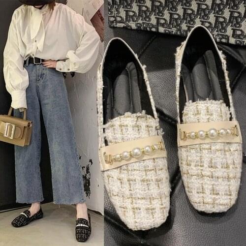 Shallow Mouth Beaded Women Singles Shoes 2021 New Spring/Autumn All-match Women Singles Flat-bottomed Comfortable Peas Shoes