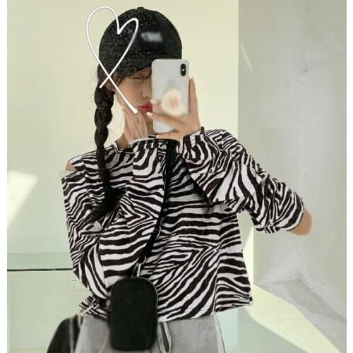 Women\s Thin Cut Long Sleeve Zebra Pattern Top Casual Sports Loose Fit Jacket One Size Summer White