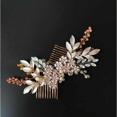 Handmade Gold Leaf Bridal Hair Comb Set Handmade Bridal Headpiece Rhinestone Beaded Wedding Hair Accessories 2017