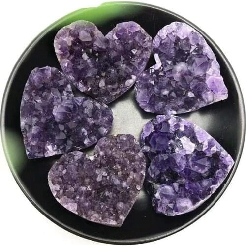 1pc Natural Amethyst Geode Crystal Cluster Heart 55mm-70mm