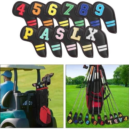11pcs Waterproof Pu Leather Golf Iron Head Cover Club Wedges Headcover Protector
