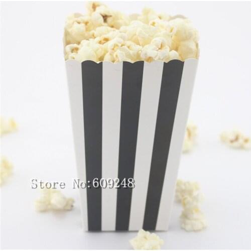 24pcs Black Striped Paper Mini Popcorn Boxes,Black and White Stripe Candy Buffet Party Favor Snack Box,Treat Cups,Movie Night