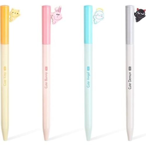 4pcs Cartoon gel pen Ballpoint 0.5mm Cute Kitty cat rabbit Angel Demon Black color pens Stationery Office school supplies F656