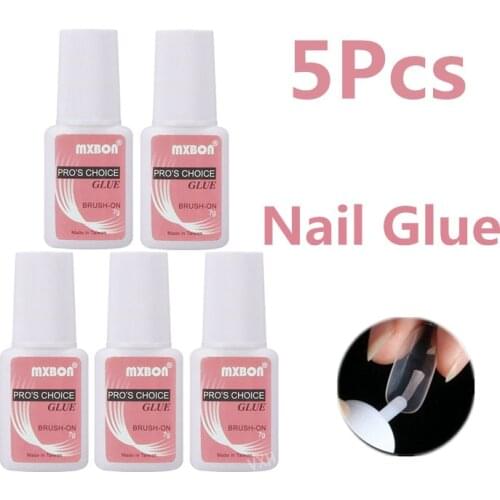 5pcs/set Fast Drying Nail Glue for False Nails Glitter Acrylic Decoration with Brush False Nail Tips Faux Ongle Nail Care Tools