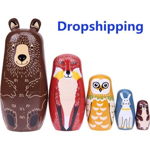 5pcs Bear Ear Russian Matryoshka Dolls Wooden Nesting Dolls Set Baby Basswood Toys Home Decoration Gifts