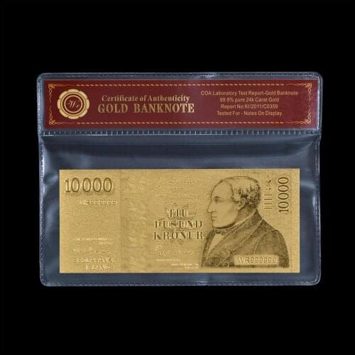 24K Iceland Gold Foil Banknote 10000 Krona with Plastic Frame