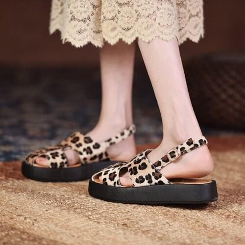 COOTELILI Woman Sandals Shoes 2021 New Fashion Summer Shoes Women 3.5cm Heel Round Toe Basic Leopard Print Size 35-39