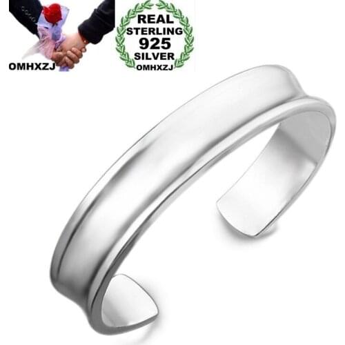 OMHXZJ Wholesale Personality Fashion OL Woman Girl Party Gift Silver Simple 925 Sterling Silver Cuff Bangle Bracelet BR138