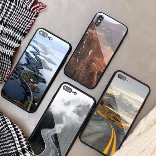 Amazing road Tempered Glass Phone Case For iphone 12 11 Pro Max 5 6 7 8 X XS XR XSMax Shell 12Pro Max Cover Shell
