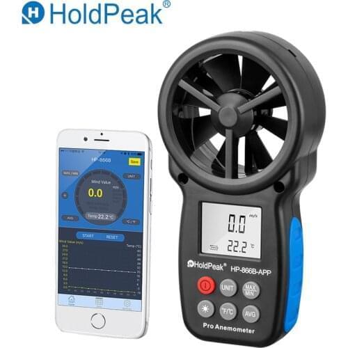 0.3~30m/s Digital Anemometer With Mobile APP Wind Speed Measurement Meter Measure Temperature Tester tools,HoldPeak HP-866B-APP