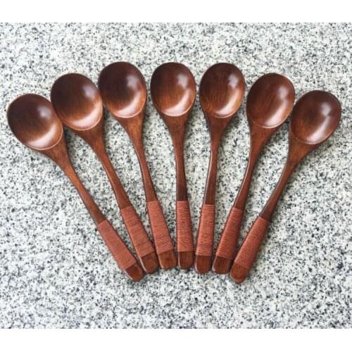 Wooden childrens anti-scalding spoon wooden creative tie line small wooden baby soup spoon