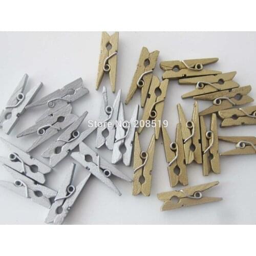 WBNASS 26MM wooden pegs for bookmark 100 pieces silver&gold painting wood clips craft use