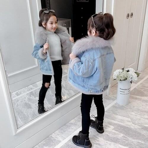 Girls Babys Coat Jacket Outwear 2021 Jean Fur Thicken Autumn Winter Plus Velvet Warm School Formal Fleece Childrens Clothing