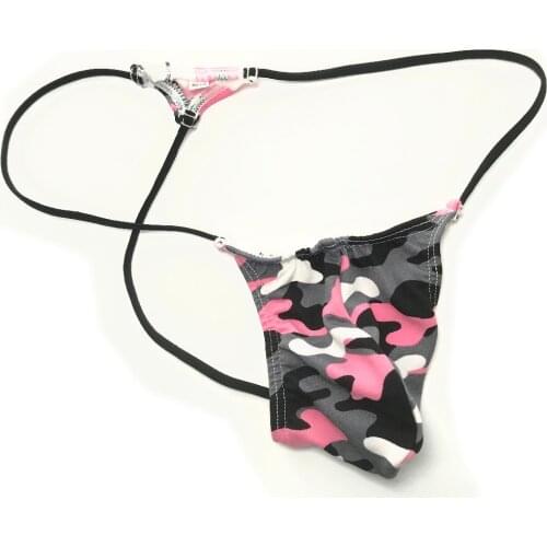 G4504 Mens Small Contoured Pouch Triangle back Thong Pink Camo print