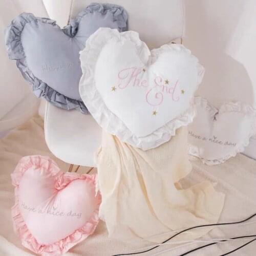 Mountain Nordic Heart Cushion Pillow White Baby Girl Room Decoration Cotton Covered Ruffle Pillow Kids Room Baby Shower Gifts