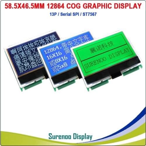 58.5X46.5MM 12864 128X64 COG Graphic Serial SPI LCD Module Display Screen LCM Build-in ST7567 & GT20L16S1Y GB2312 Font Library