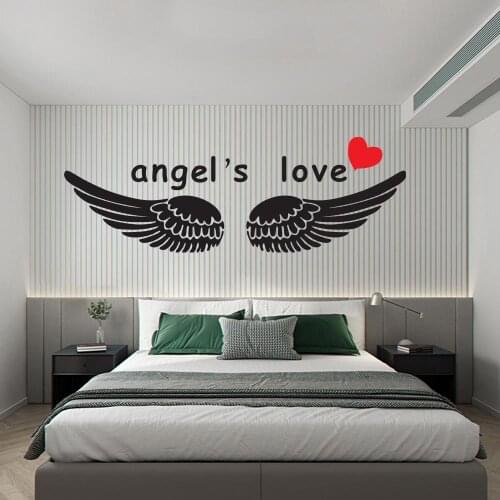 Beautiful 3D Black Spread Wings Angel Love Shape Art Decor Office Vinyl Wall Stickers For Living Room Chinese Style Decoration