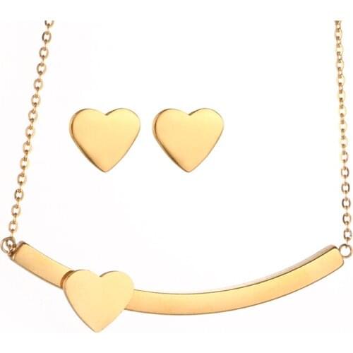MSX Romantic Love Heart Jewelry Set for Women Wedding Gift Gold Color Heart Earrings + Necklace Love Jewelry