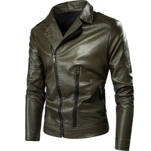 2021 New Spring Vintage Style Rock & Roll Casual Zipper Leather Jackets Coat Men Autumn Motor Biker Rivet PU Leather Jackets