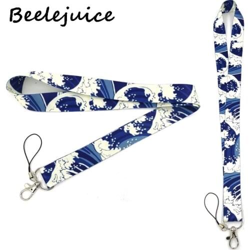 24pcs Vintage Kanagawa Hokusai Wave Neck Strap Lanyards ID badge card holder keychain Mobile Phone Strap Ribbon webbing necklace