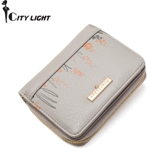 New Fashion Printing Wallet Women Purse Female PU Leather Card Mini Wallets Zipper Coin Purses for Ladies