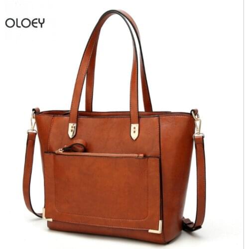 OLOEY New ladies large-capacity tote bag Fashion retro one-shoulder messenger bag Business handbag Leather handbag