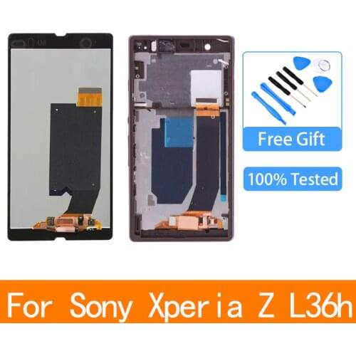 Original For SONY Xperia Z Display Touch Screen For SONY Xperi Z LCD Digitizer Assembly L36H C6603 C6602 LCD Wear frame