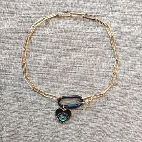 Simple Classic Copper Plating Gold-color Chain Necklace Handmade Openable Carabiner Black Heart Pendant Choker 2021 Gift For Man
