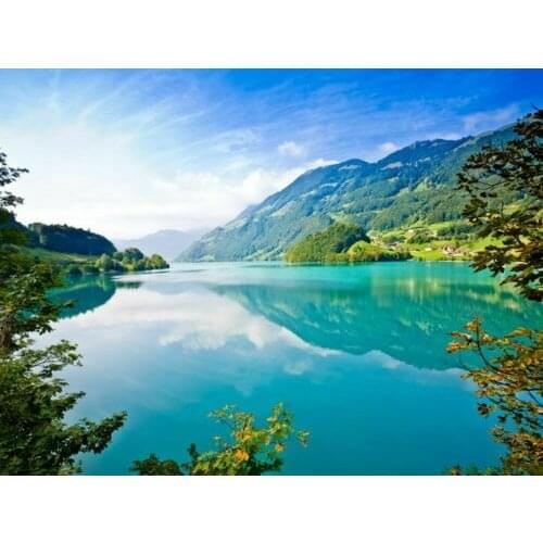 Blue Lake Green Hills Landscape Art Film Print Silk Poster Home Wall Decor 24x36inch