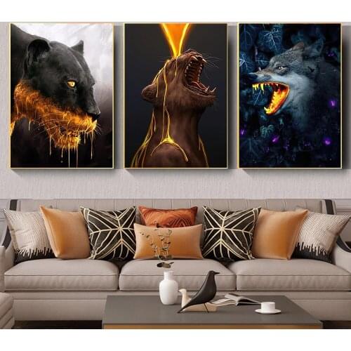 Modern Flowers and lioness Canvas Art Posters Prints Magma and Panthers Animals Wall Painting For living room Home cuadros Decor