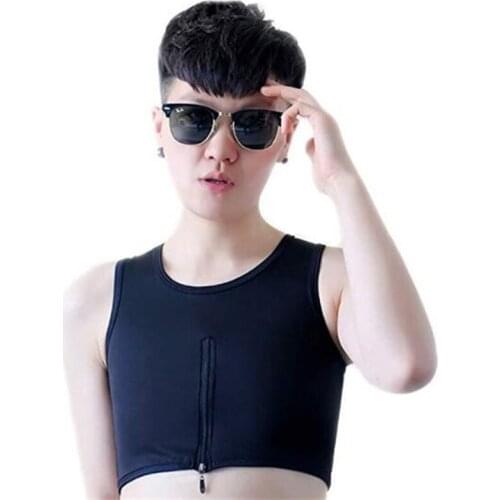 Plus Size Tomboy Trans Middle Zipper Bamboo Charcoal Fiber Chest Binder Corset Plus Size Short Tank Top Lesbian FTM