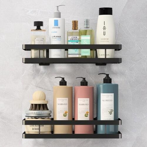 20-50cm Modern Matte Black Bathroom Corner Shelves Space Aluminum Storage Holder Toilet Shampoo Holder No Drill
