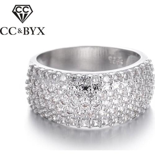 Top Quality Big Vintage Women Jewelry Rings White Gold color Punk Party Cocktail Ring Full With Crystal CC234