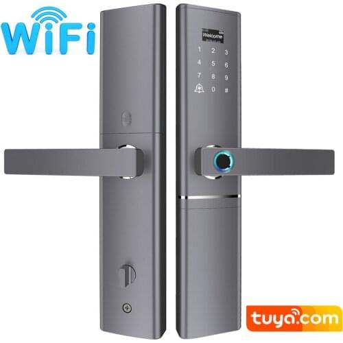 WiFi Fingerprint Smart Doorlock Wireless Remote Control TuYa APP Locks Passcode Card Lock Apartment Rental Electronic Lock Gray