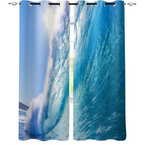 Blue Sea Waves Scenery Window Curtains Bedroom Kitchen Curtain Panel Christmas Home Decor Curtains for Living Room