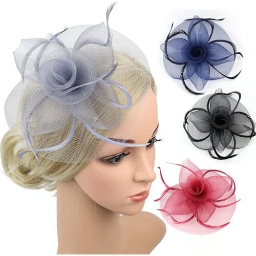 Fashion Handmade Lady Women Fascinator Bow Hair Clip Headwear Lace Feather Mini Hat Wedding Party Accessories 10 Colors