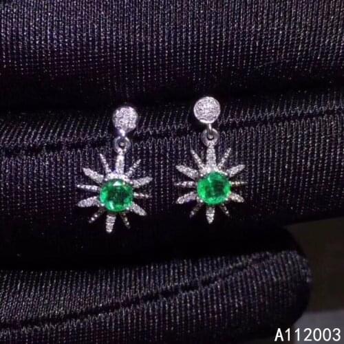 KJJEAXCMY Fine Jewelry 925 sterling silver inlaid natural gemstone Emerald female earrings Ear studs exquisite support detection