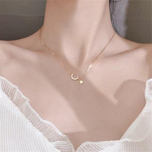 Fashion Link Chain Choker Necklaces for Women 925 Silver Crystal Star Moon Pendants Statement Jewelry dz824