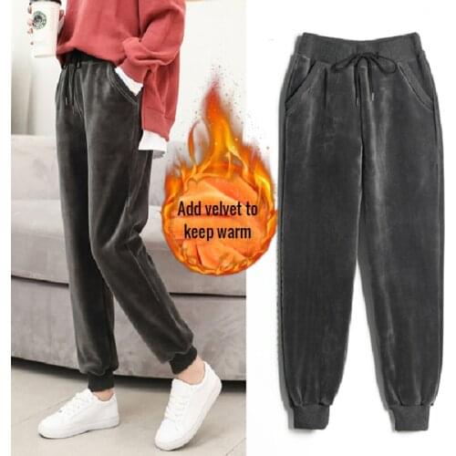 Gold Velvet Sweatpants Women Plus Velvet Warm Pants 2020 Autumn And Winter Double-Sided Velvet High Waist Harem Womens Trousers