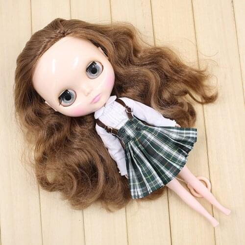 1/6 Adorable White Shirt Top & Plaid Suspender Dress Outfit For 12inch Neo