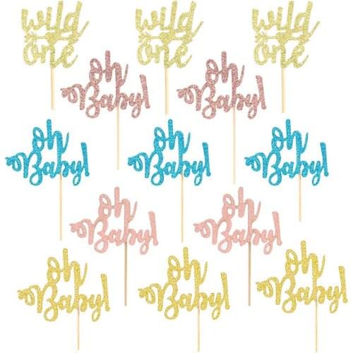 10pcs Gold Oh Baby Cake Topper Kids 1st Birthday Party Decoration Boy Girl Baby Shower Gender Reveal Cake Decorating Supplies