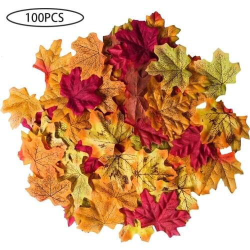 100Pcs Maple Leaves Artificial Simulation Leaves Halloween Autumn Leaves Christmas Wedding Table Decorations Thanksgiving Day