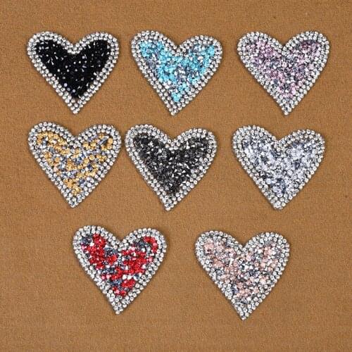 20pc Muticolor heart Patches For Clothes Embroidered DIY Rhinestone Crystal Decoration Patches Jeans Bag Sticker