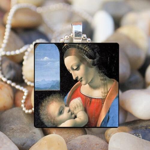 2017 Wholesale VIRGIN MARY with CHILD Mother of Baby Jesus angel Glass Pendant Necklace Gift For Men Women